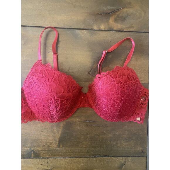 Danskin Intimates Red Lace Push-up Bra Wired Sexy‎ Size 36C - Picture 1 of 5